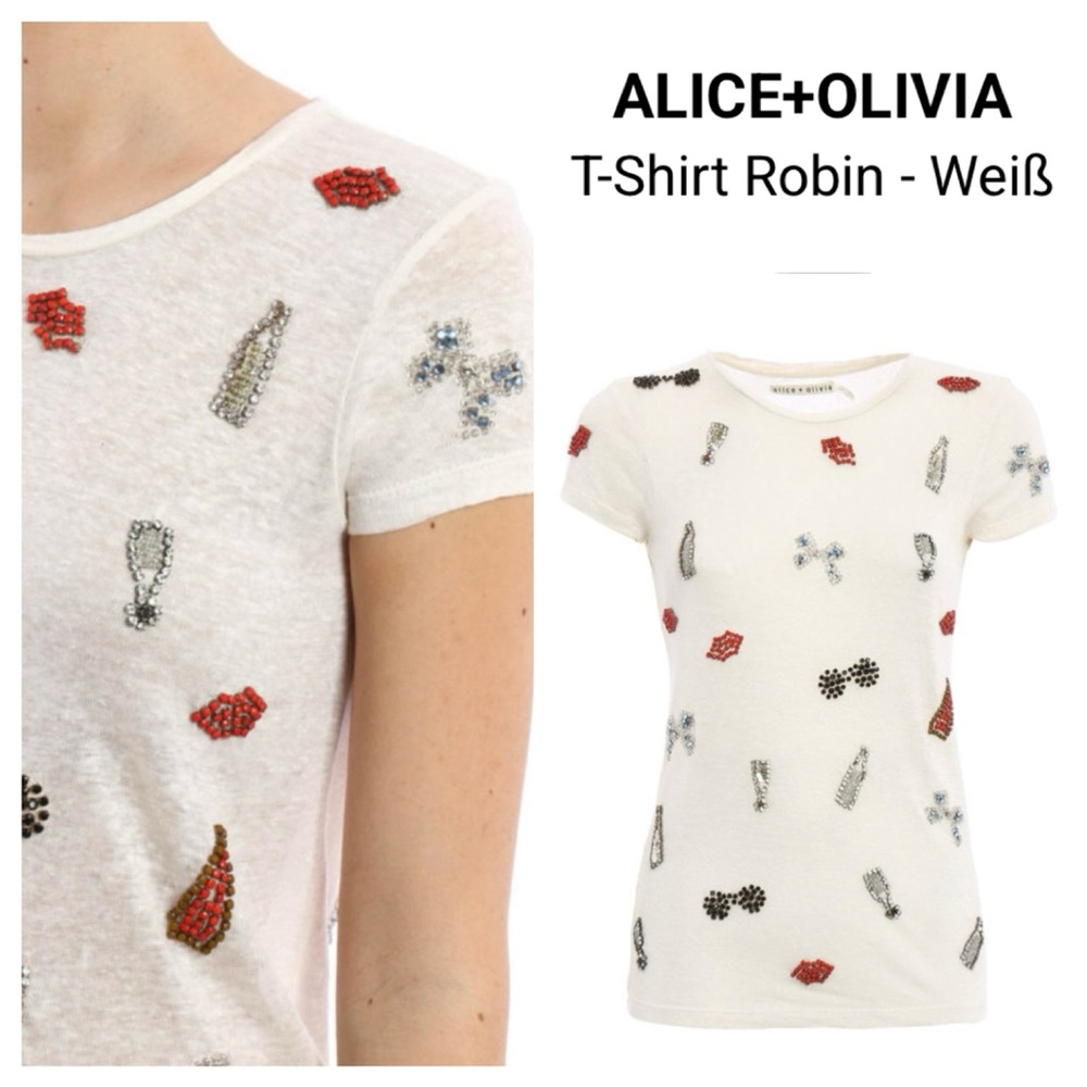 ALICE+ OLIVIA Women’s Off White Linen Embellished Robin - Weiß